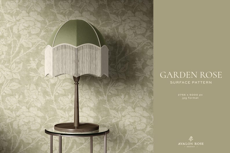 Sömlöst ytmönster med vintage trädgårdsrosor - salviagrön – handritad blommönster bild 8