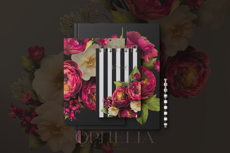 Ophelia Moody Floral Clip Art Bundle - Dark Botanical PNG Sammlung - Burgund Weiß - Kommerzielle Nutzung Bild 5