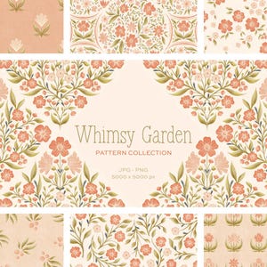 Whimsy Garden Blommig Digital Ytmönster Grafikkollektion - Kommersiell Licens