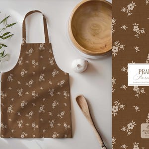 Prairie Farmhouse Surface Pattern Collection featuring brown and beige hand drawn floral surface pattern on an apron