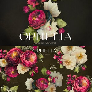 Ophelia Moody Floral Clip Art Bundle - Dark Botanical PNG Sammlung - Burgund Weiß - Kommerzielle Nutzung Bild 3