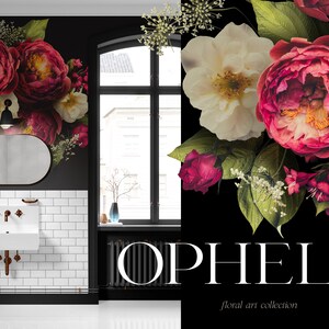 Ophelia Moody Floral Clip Art Bundle - Dark Botanical PNG Sammlung - Burgund Weiß - Kommerzielle Nutzung Bild 10