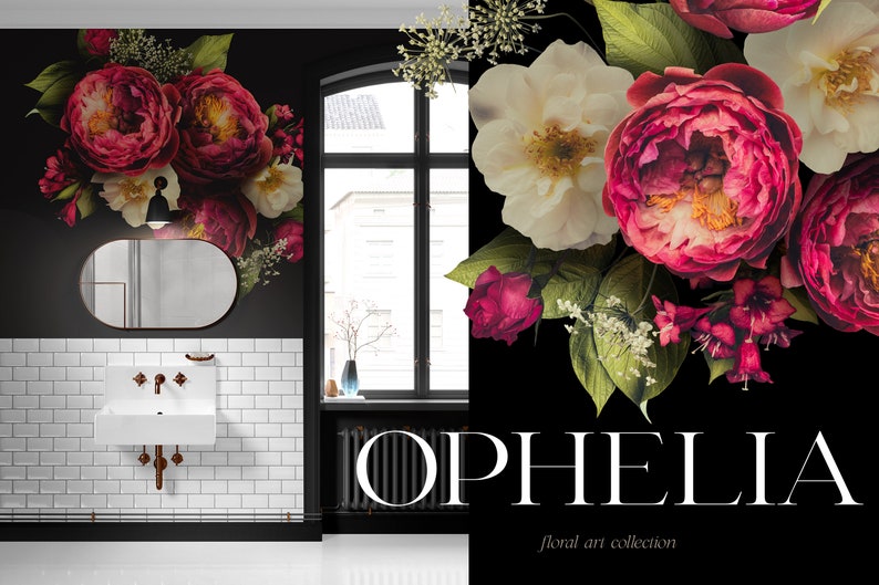 Ophelia Moody Floral Clip Art Bundle - Dark Botanical PNG Sammlung - Burgund Weiß - Kommerzielle Nutzung Bild 10