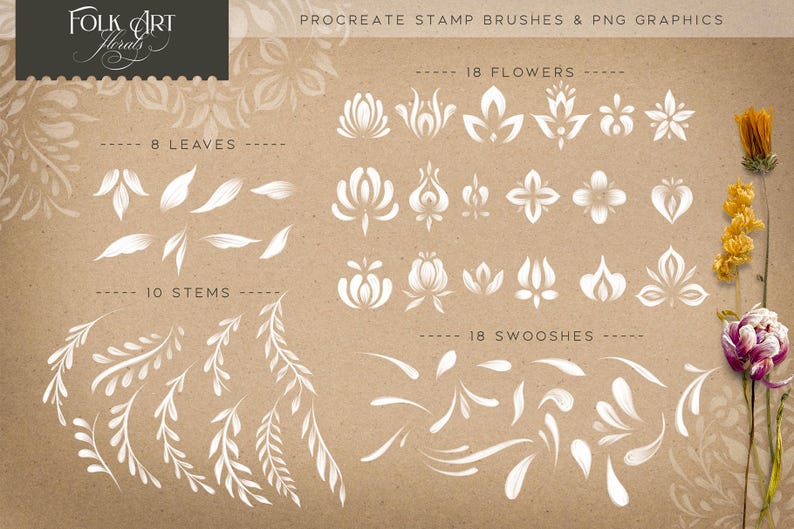 Folk Art Floral Procreate Stamp & Pattern Brush and Graphics Bundle - Etsy