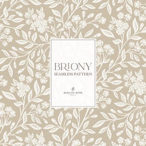 Padrão sem costura Briony Vintage Vine | Padrão de superfície desenhado à mão para casa de campo | Botânico em tons de creme e bege