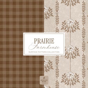 Prairie Farmhouse Surface Pattern Collection featuring brown and beige hand drawn floral surface patterns