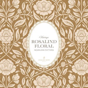 Sömlöst ytmönster | Rosalind Vintage Arts & Crafts Blommig damast | Antikguld