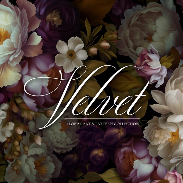 Velvet Moody Floral Clip Art & Pattern Graphics Collection - Commercial Use