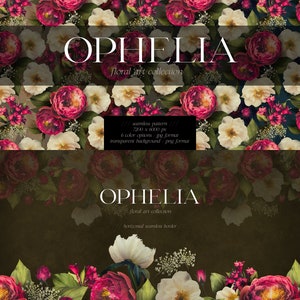 Ophelia Moody Floral Clip Art Bundle - Dark Botanical PNG Sammlung - Burgund Weiß - Kommerzielle Nutzung Bild 7