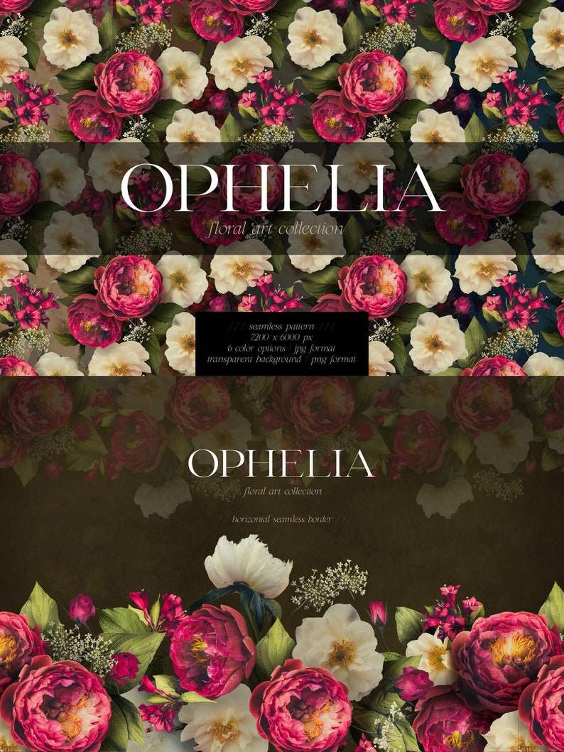 Ophelia Moody Floral Clip Art Bundle - Dark Botanical PNG Sammlung - Burgund Weiß - Kommerzielle Nutzung Bild 7