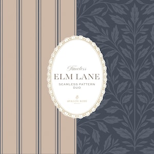 Wzór liściasty Vintage Elm Lane Seamless Surface – paski damasceńskie – granatowy
