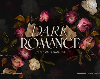 Dark Romance Painted Floral Clip Art & Digital Graphics Collection - Commercial License