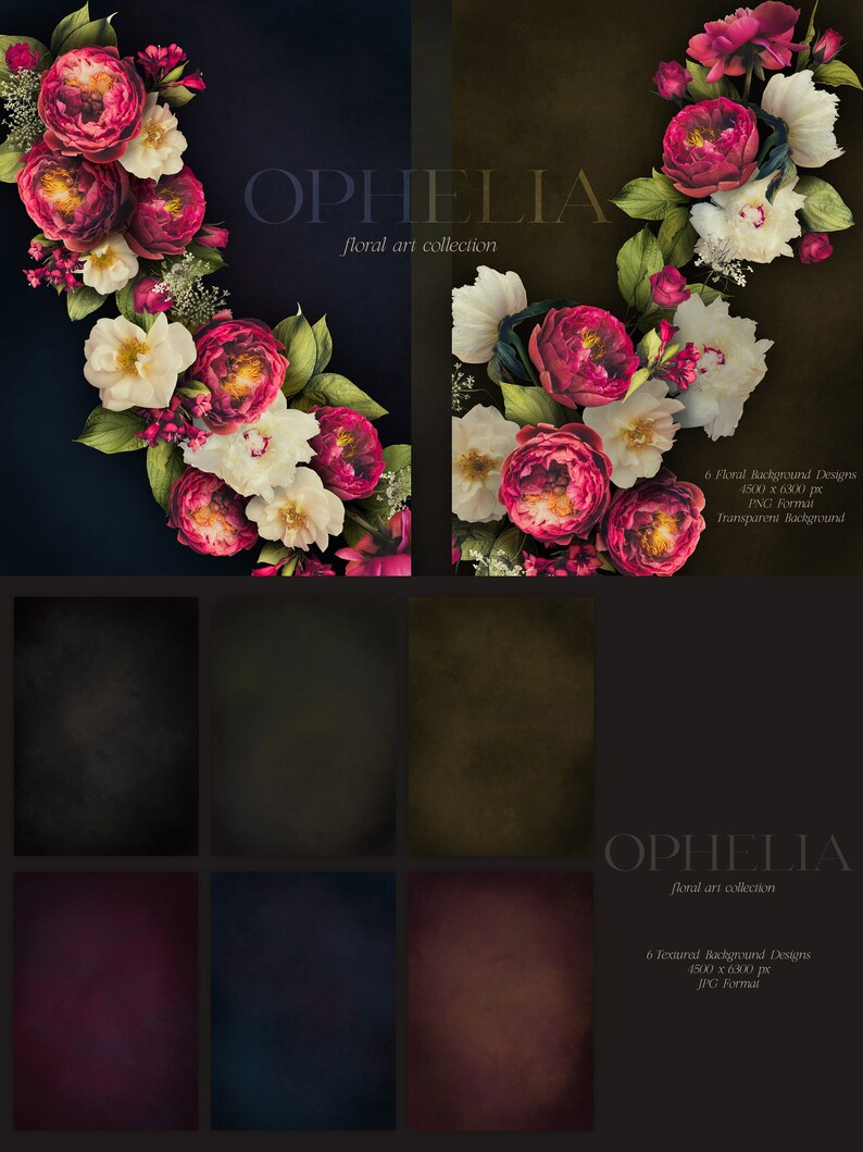 Ophelia Moody Floral Clip Art Bundle - Dark Botanical PNG Sammlung - Burgund Weiß - Kommerzielle Nutzung Bild 8