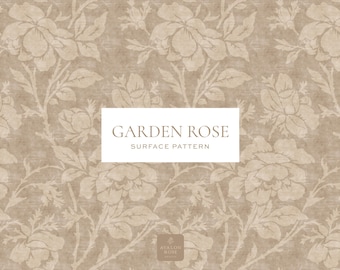 Sömlöst ytmönster med vintageträdgårdsrosor - Beige – Handritat blomsterdesign