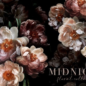 Midnight Floral Peony Clip Art & Pattern Graphics Collection - Commercial Use