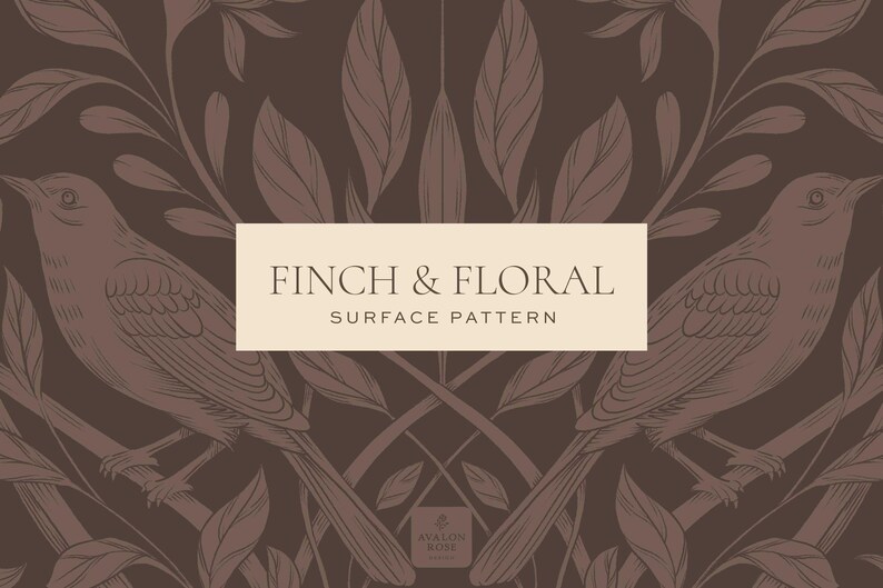 Vintage Bird and Floral Seamless Surface Pattern Brown – Hand-drawn Art ...