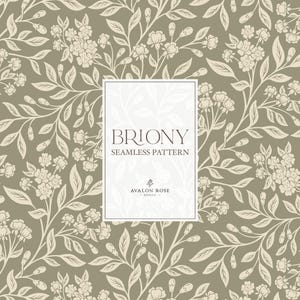 Briony mjukt botaniskt sömlöst mönster | Handritat vintage vinstocksmönster | Salviagrön kräm