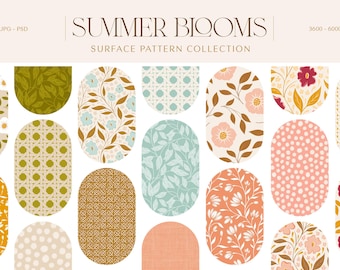 Sommarblommor Cottagecore Digital Surface Pattern Graphics Collection - Kommersiell Licens