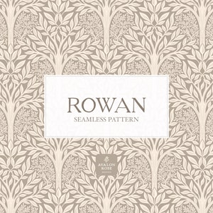 Rown Forest Vintage Woodblock Seamless Surface Pattern - Digital Tapet - Beige & Cream