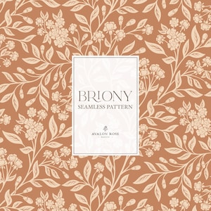 Patrón sin costuras de enredaderas florales en terracota Briony / Patrón de superficie vintage de granja dibujado a mano / Naranja