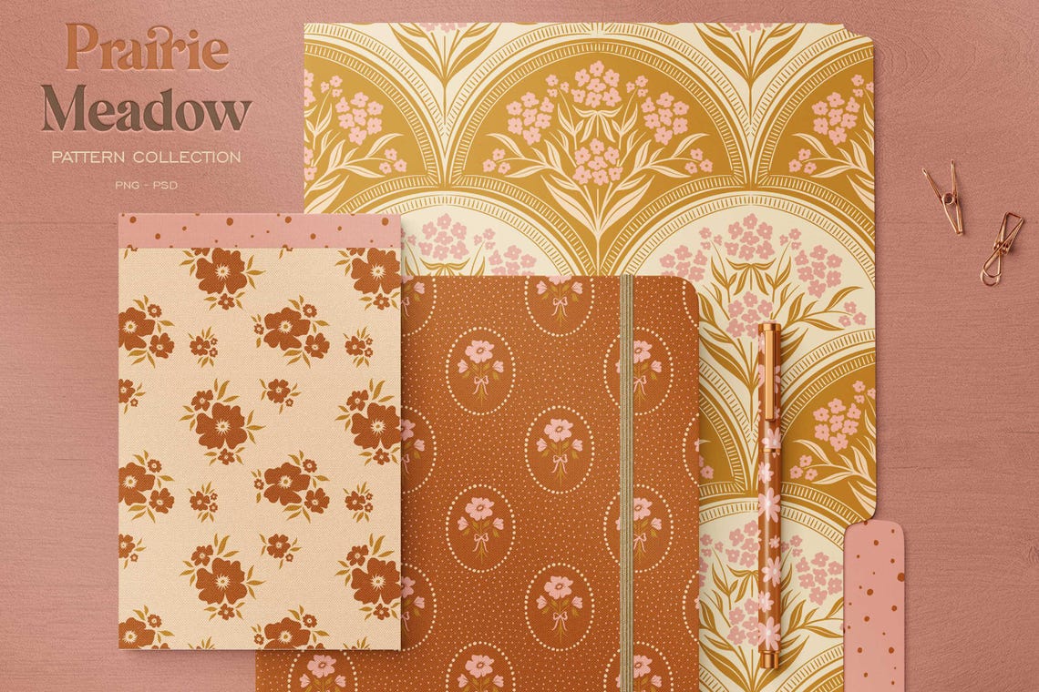 Prairie Meadow Cottagecore Digital Seamless Pattern Graphics Collection ...
