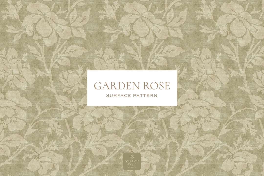 Vintage Garden Rose Seamless Surface Pattern - Sage Green – Hand-drawn ...