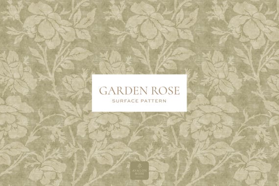 Vintage Garden Rose Seamless Surface Pattern - Sage Green – Hand-Drawn Floral Design