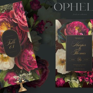Ophelia Moody Floral Clip Art Bundle - Dark Botanical PNG Sammlung - Burgund Weiß - Kommerzielle Nutzung Bild 2