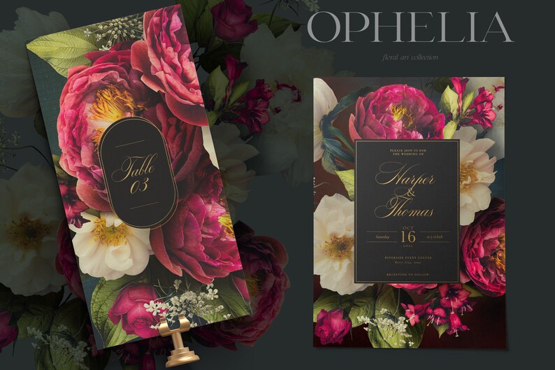 Ophelia Moody Floral Clip Art Bundle - Dark Botanical PNG Sammlung - Burgund Weiß - Kommerzielle Nutzung Bild 2