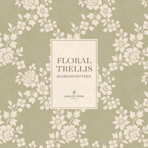 Motif sans couture vert sauge à treillis floral | Motif de surface vintage dessiné à la main, style ferme