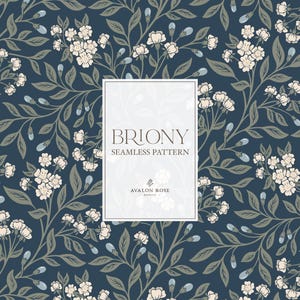 Briony Trailing Floral Seamless Pattern | Hand Drawn Vintage Trellis Surface Pattern | Navy Green Botanical