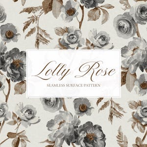 Lolly Rose Vintage Klättrande Blommig Sömlös Yta Mönster - Varm Grå – Handritad Design