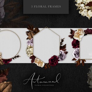 May include: Three floral frames with gold accents. The frames are decorated with burgundy, cream, and purple flowers. The text "Autumnal Floral Collection" is at the bottom of the image.