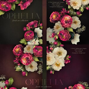 Ophelia Moody Floral Clip Art Bundle - Dark Botanical PNG Sammlung - Burgund Weiß - Kommerzielle Nutzung Bild 4