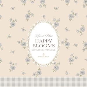 Muted Blue Tiny Floral & Gingham Seamless Surface Pattern Duo - Happy Blooms Collection
