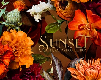 Sunset Floral Clip Art & Pattern Graphics Collection - Commercial Use