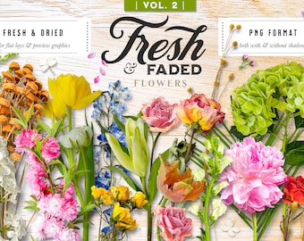 Fresh & Faded Floral Flat Lay Scene Creator Clip Art Set - Commercial Use