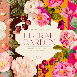 Collection vintage de motifs et de graphiques de jardin floral, vol. 2 - Licence commerciale