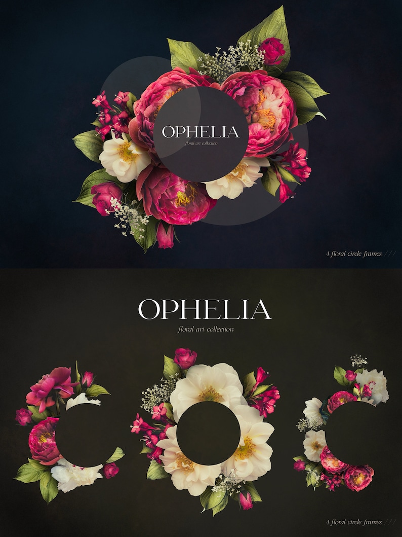 Ophelia Moody Floral Clip Art Bundle - Dark Botanical PNG Sammlung - Burgund Weiß - Kommerzielle Nutzung Bild 6