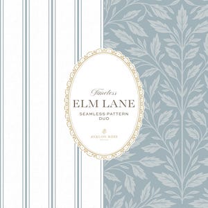 Vintage Elm Lane bladmotief naadloos oppervlaktepatroon - Damaststreep - Kustlichtblauw