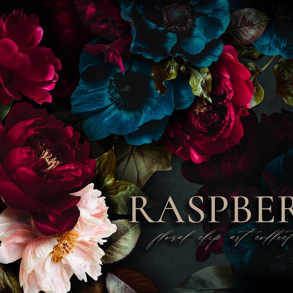 Raspberry Floral Clip Art & Pattern Graphics Collection - Commercial Use