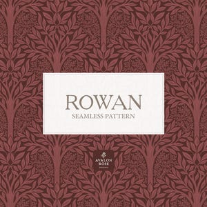 Rown Forest Vintage Woodblock Seamless Surface Pattern - Digital Tapet - Röd Vinröd