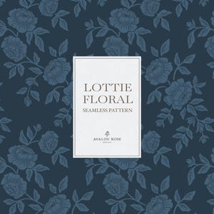 Lottie Kletterrosen Nahtloses Oberflächenmuster - Vintage-Farmhaus-Stil - Marineblau