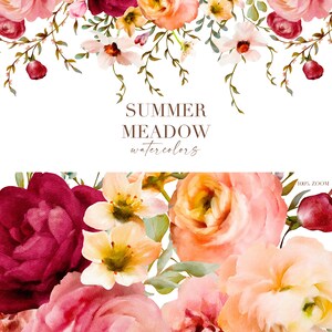 Summer Meadow Watercolor Floral Clip Art & Pattern Graphics Collection ...