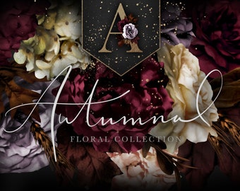 Autumnal Burgundy Purple Floral Graphics Clip Art Collection - Commercial Use