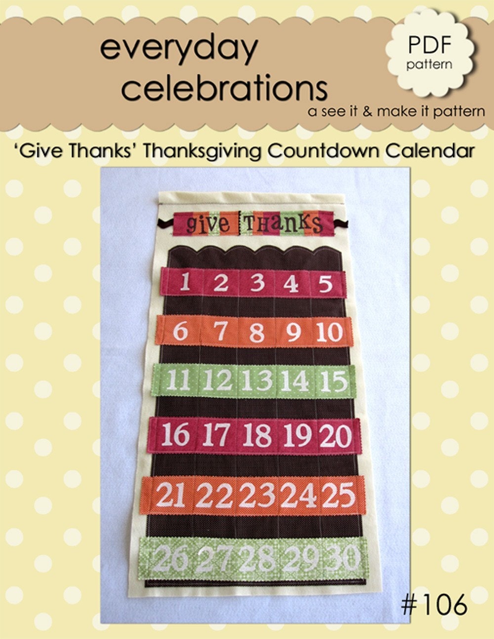 Thanksgiving Countdown Calendar PDF Pattern Etsy