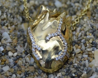 Anatomical Heart Necklace, 14K Solid Gold & 0.07 CT Diamonds Heart Necklace, Human Heart Necklace, Doctor Necklace Gift, Nurse Necklace Gift