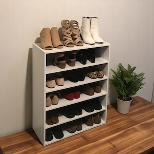 5 Tier Wooden White Shoe Rack  Organizer - Multi-Tiered Shoe Rack for Entryway