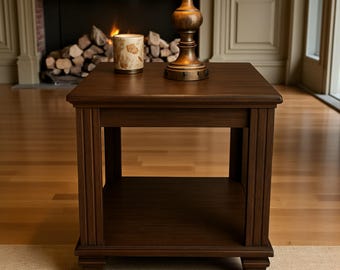 Rustic Farmhouse End Table Decor,Large Side Table with 2-Tier Storage Shelf, Farmhouse End Table For Living Room
