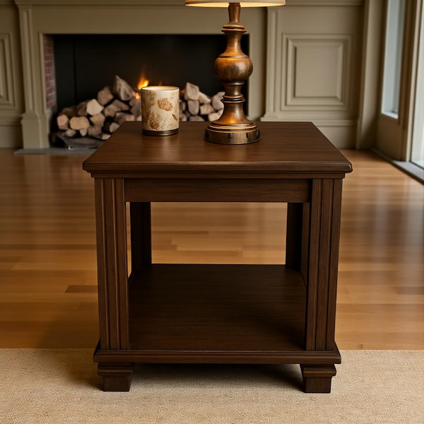 Rustic Farmhouse Wood End Table, 2-Tier Storage Shelf